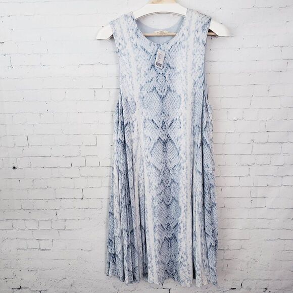 Urban Outfitters Silence Noise Blue Snake Print Dress Size L Swing Stretch NEW - Picture 2 of 10